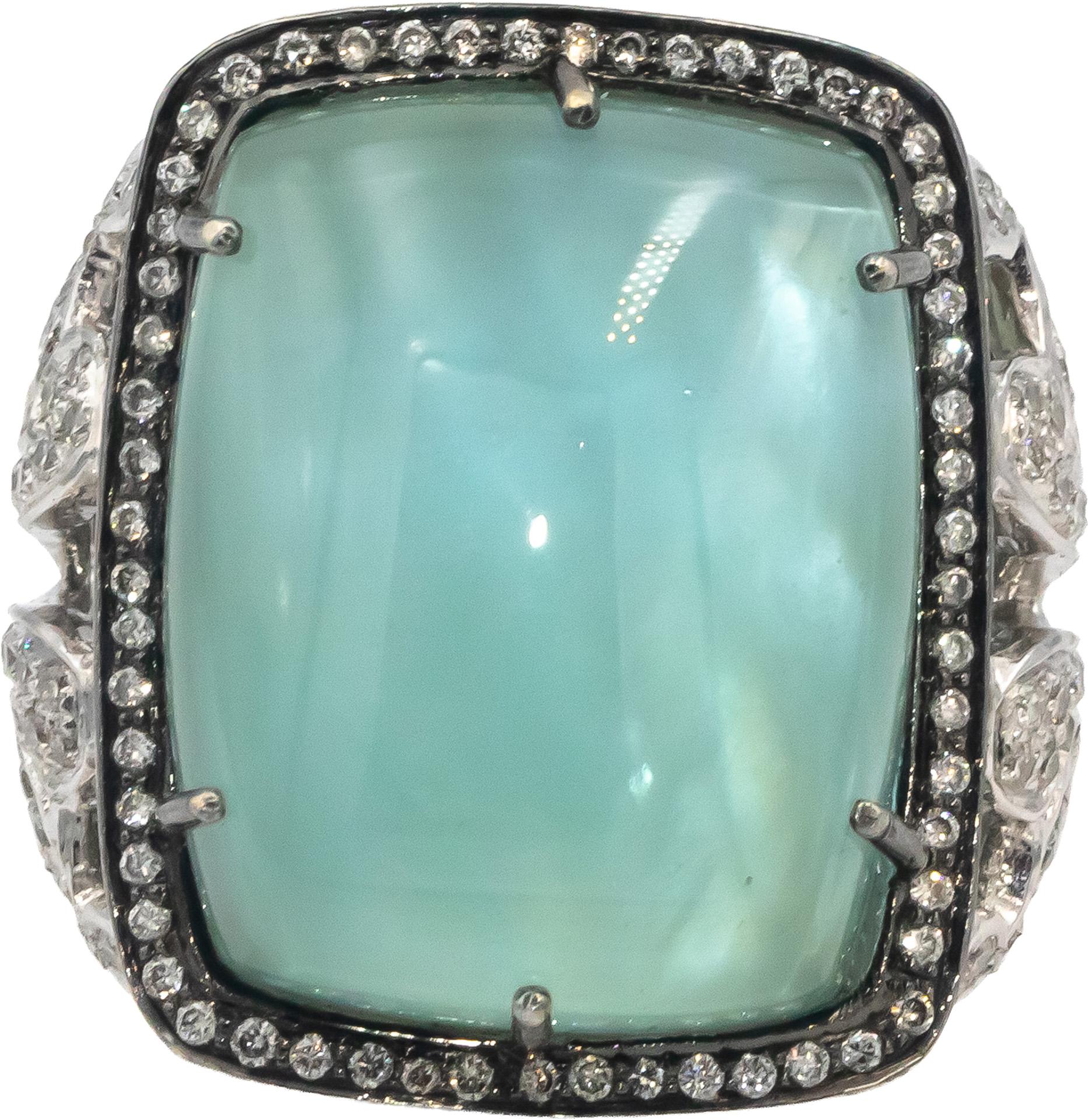 CGL 18k White Gold Diamond & Synthetic Stone Cocktail Ring 31.10CT Size 7