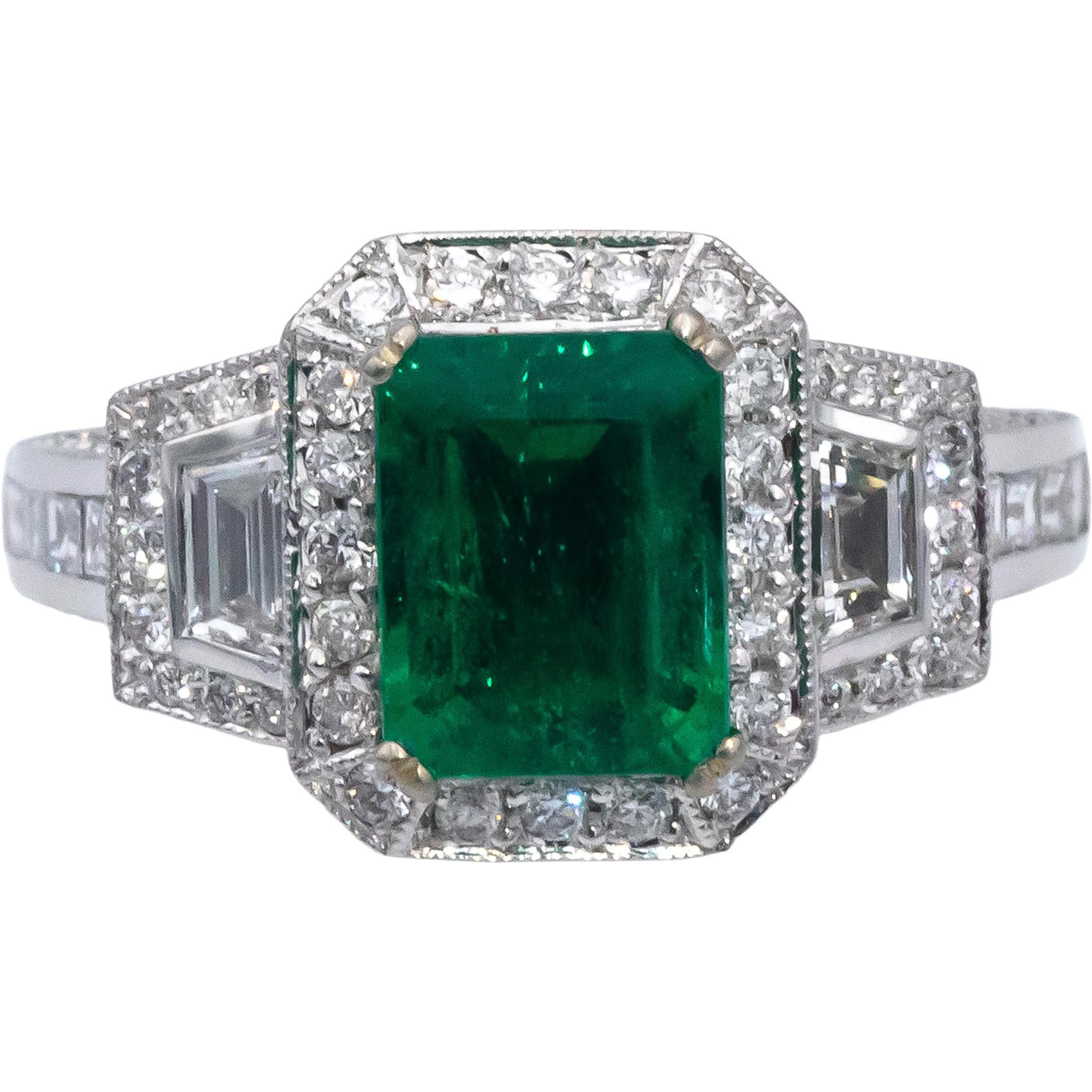 GIA Certified 18k White Gold Zambia Emerald & Diamond Cocktail Ring 2.34CT