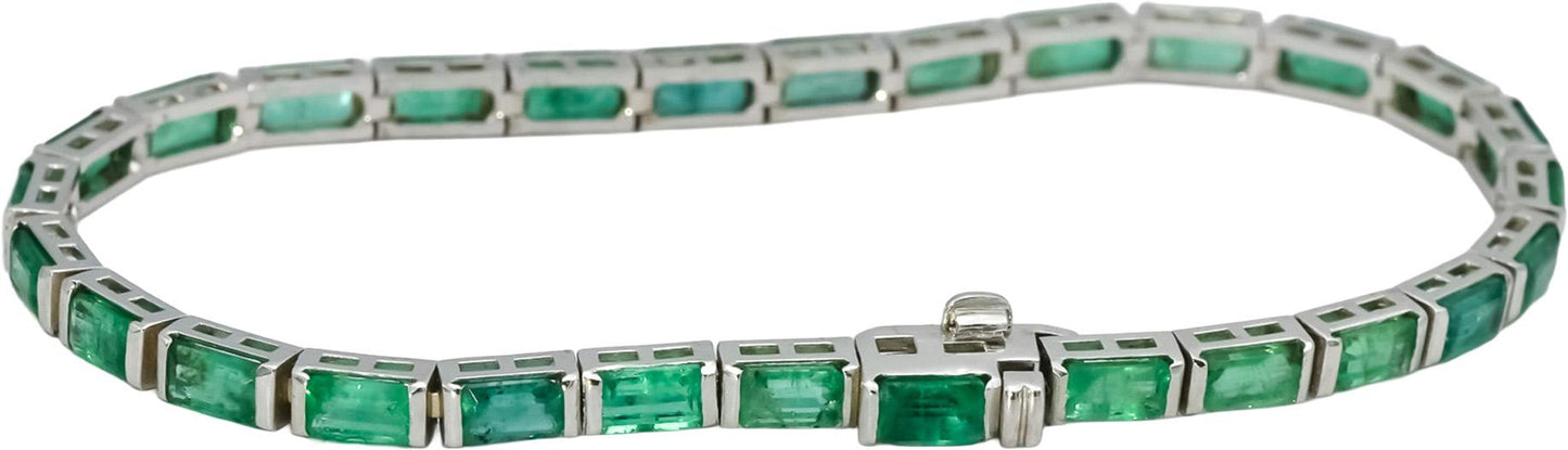 14k White Gold Emerald Bar Set Line Bracelet 10.0CT