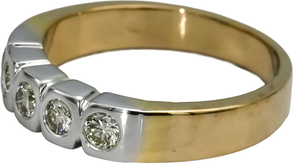 14k White and Yellow Gold VS Round Bezel Diamond Band Ring 0.50CT Size 8