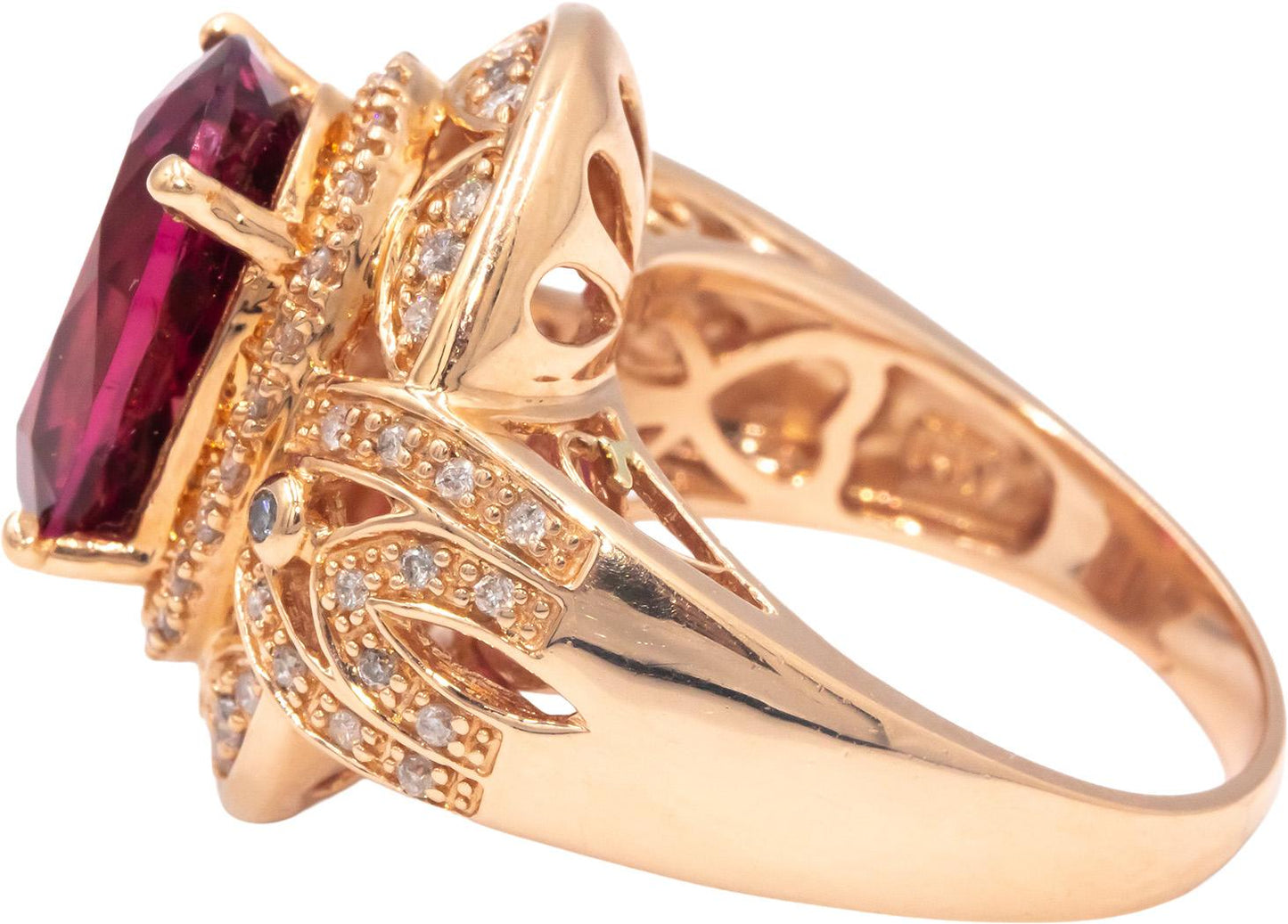 14k Yellow Gold Diamond and Pink Tourmaline Cocktail Ring 7.0CT Size 8