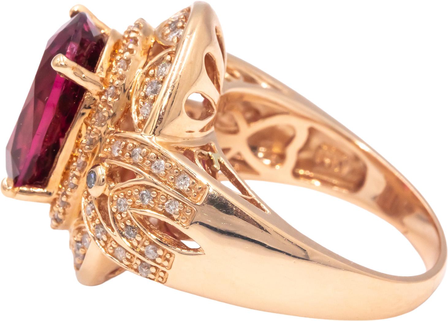 14k Yellow Gold Diamond and Pink Tourmaline Cocktail Ring 7.0CT Size 8