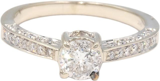 14k White Gold 1.0CT Diamond Engagement Ring w/ 0.65CT Center Size 7