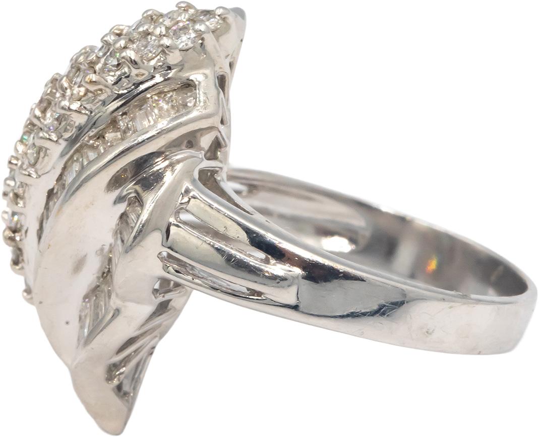 14k White Gold Round & Baguette Diamond Cluster Cocktail Ring 3.50CT Size 8