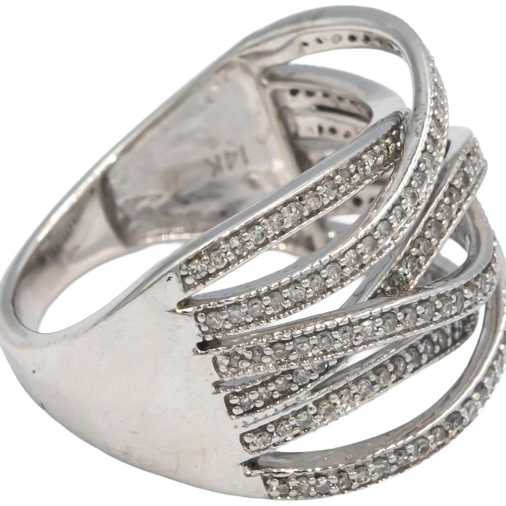 14k White Gold Round Diamond Wavy Multi-Band Ring 0.50CT Size 7.25