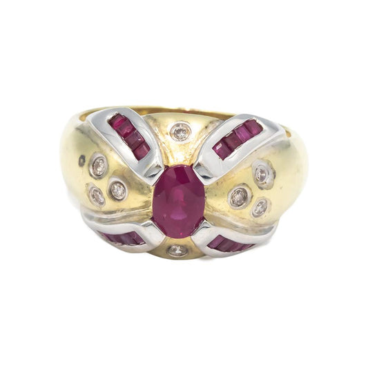 14k Yellow White Gold 0.62CT Diamond and Ruby Cocktail Ring Size 7.25