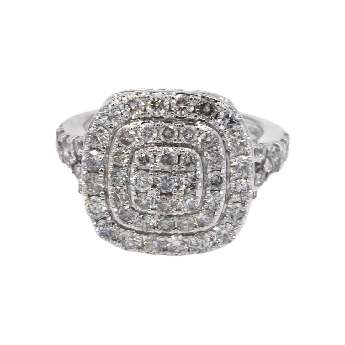 10K White Gold Jumbo Round Diamond Cluster Statement Ring 2.0 cts