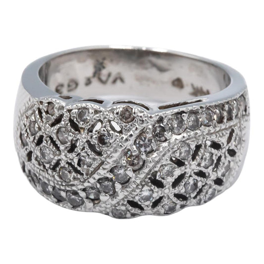 14k White Gold 0.63CT Diamond Filigree Band Ring Size 6.5