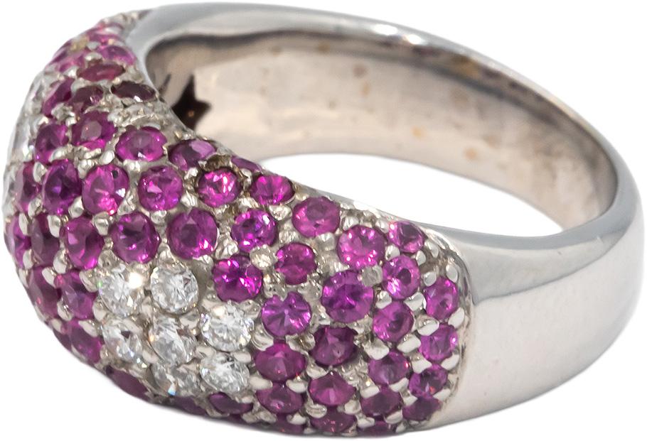 18k White Gold 1.50CT VS Diamond and Ruby Cluster Dome Ring Size 5.75