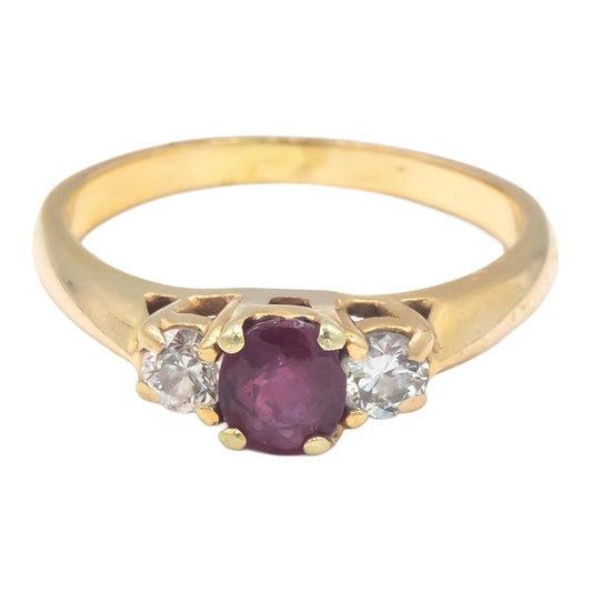 14k Yellow Gold 0.80CT Diamond and Ruby Three Stone Ring Size 7.5