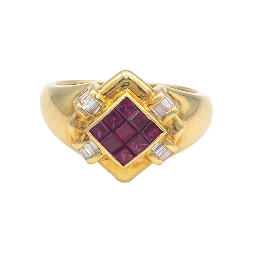 18k Yellow Gold 0.70CT Diamond and Ruby Cocktail Ring Size 6.25