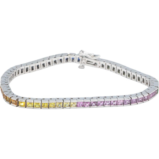 14k White Gold Rainbow Sapphire Fancy Tennis Bracelet 6.0CT