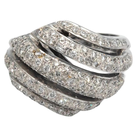 18K White Gold Diamond Dome Ribbon Band Cocktail Ring 1.0cts  Size 6.50