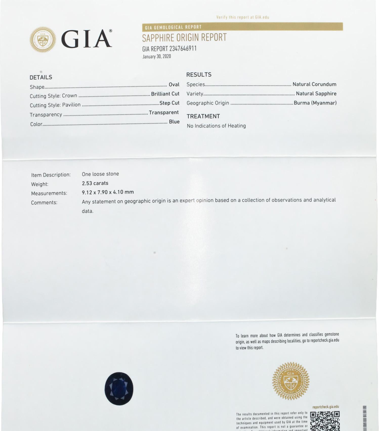 GIA Certified Platinum Diamond and Burma No Heat Sapphire Halo Ring 3.35CT