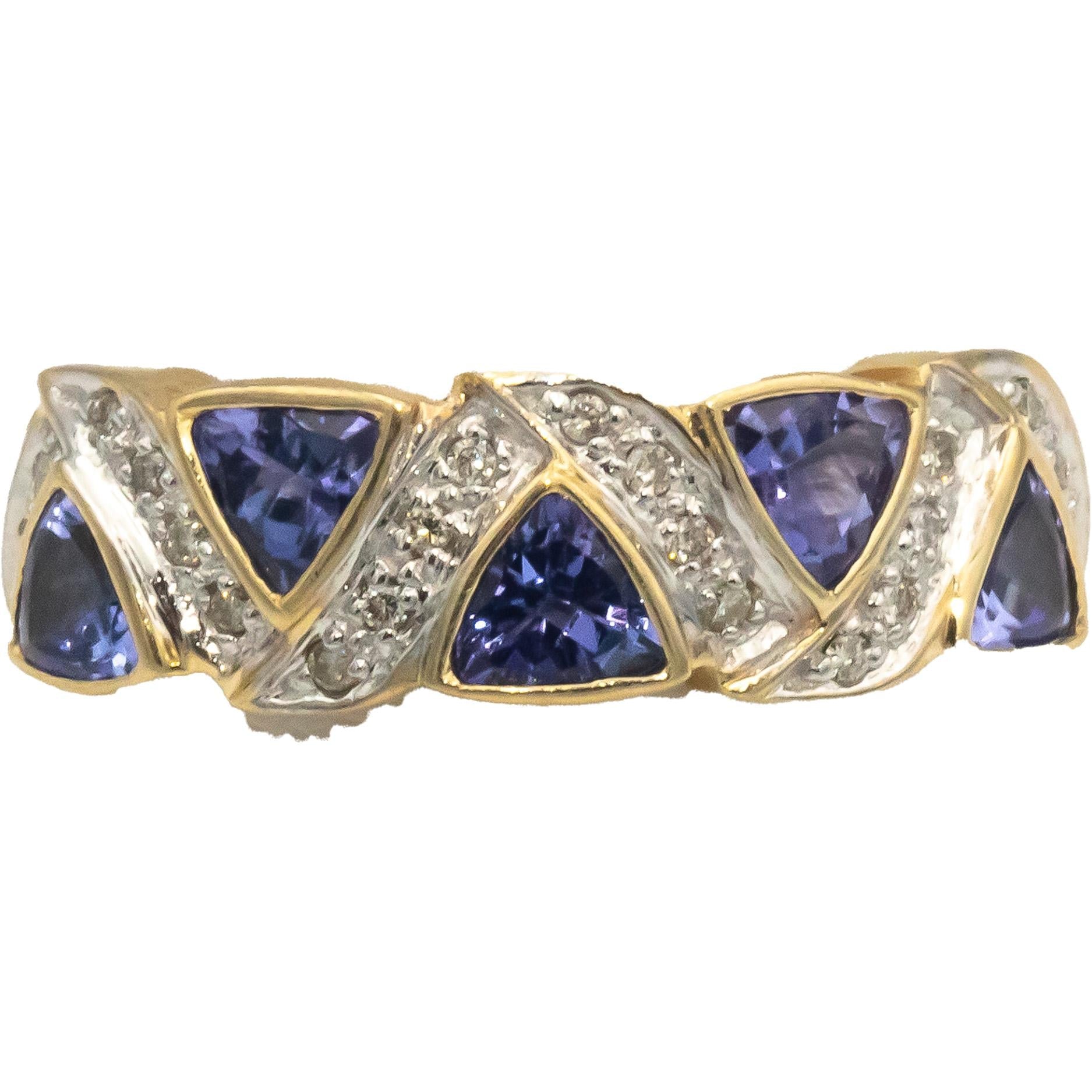 KALATI Designer 14k Yellow Gold 0.90CT Diamond and Tanzanite Ring Size 6.75