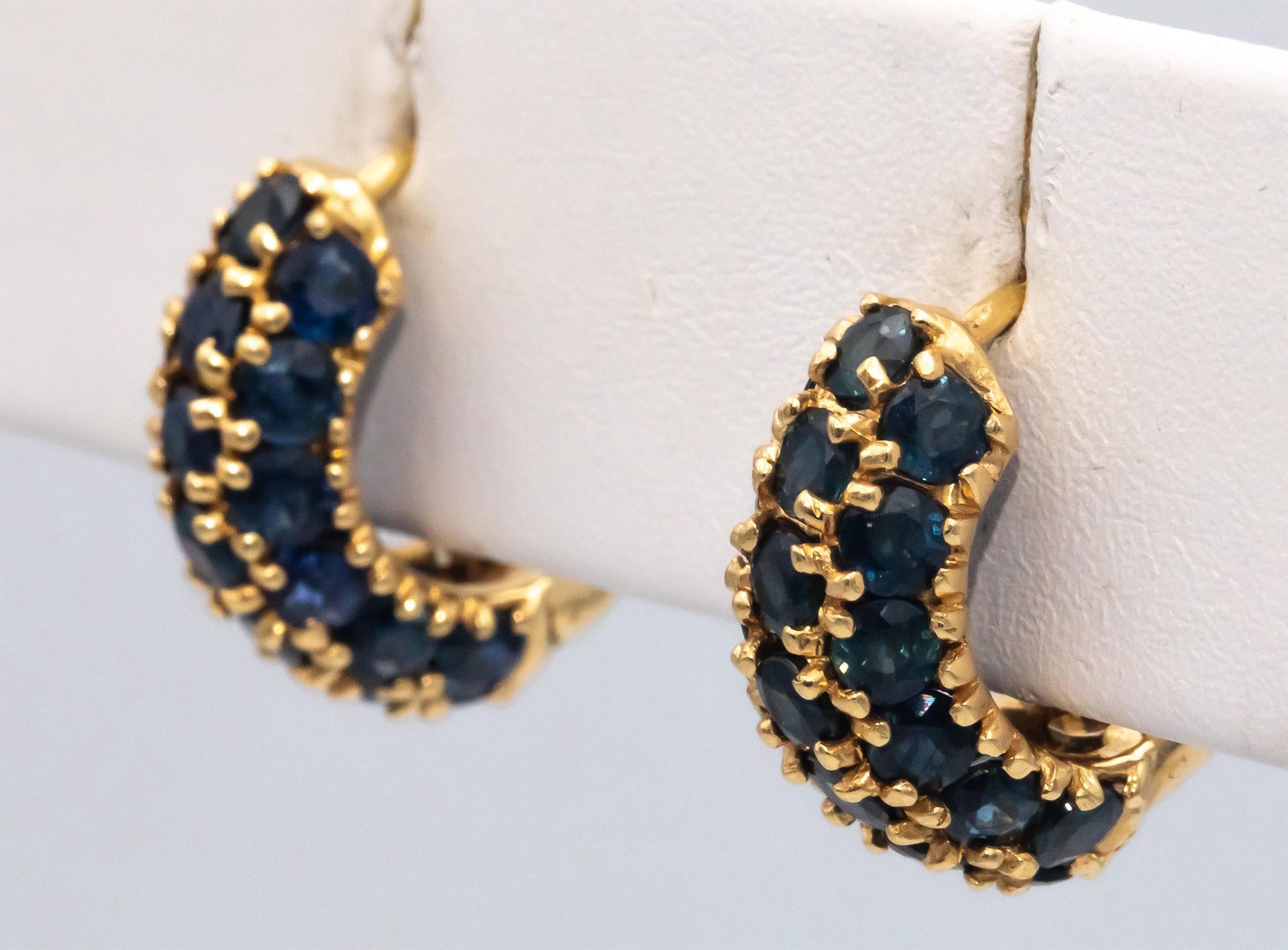 14k Yellow Gold 3.50CT Blue Sapphire Hoop Huggie Earrings