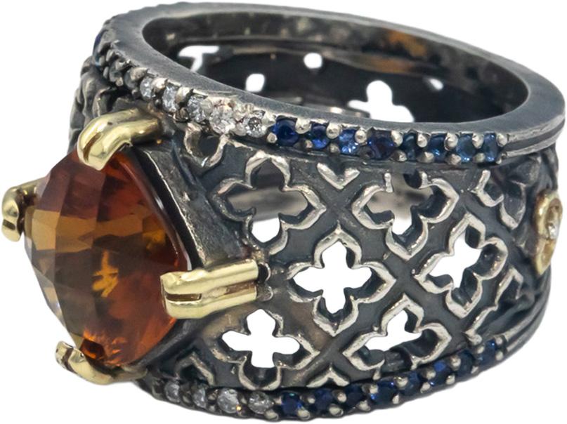 STAMBOLIAN 18k Gold Sterling Silver 0.14CT Diamond Citrine Sapphire Ring Sz 5.75