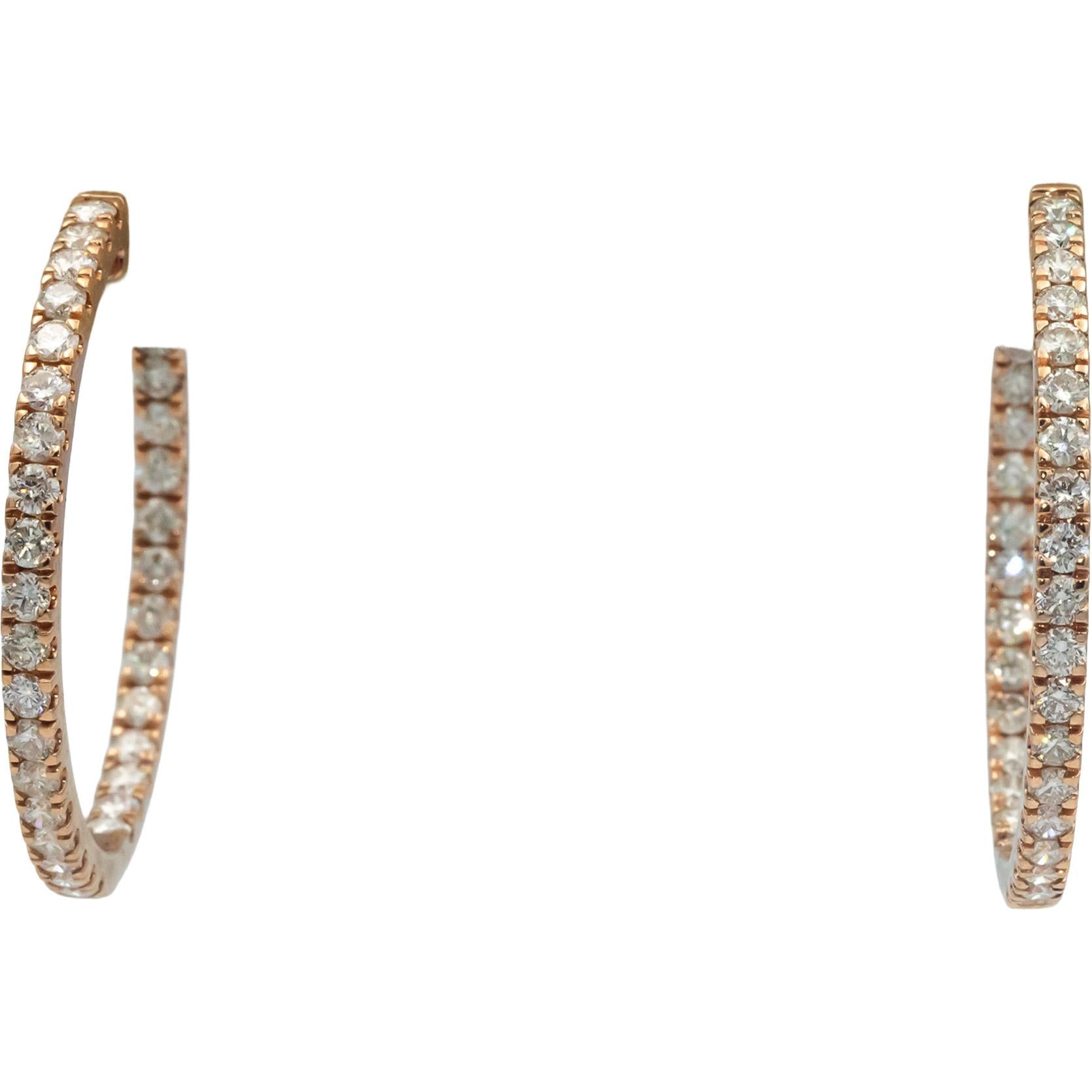 10k Rose Gold Round Cut Diamond Inside Out Hoop Earrings 5.0CT