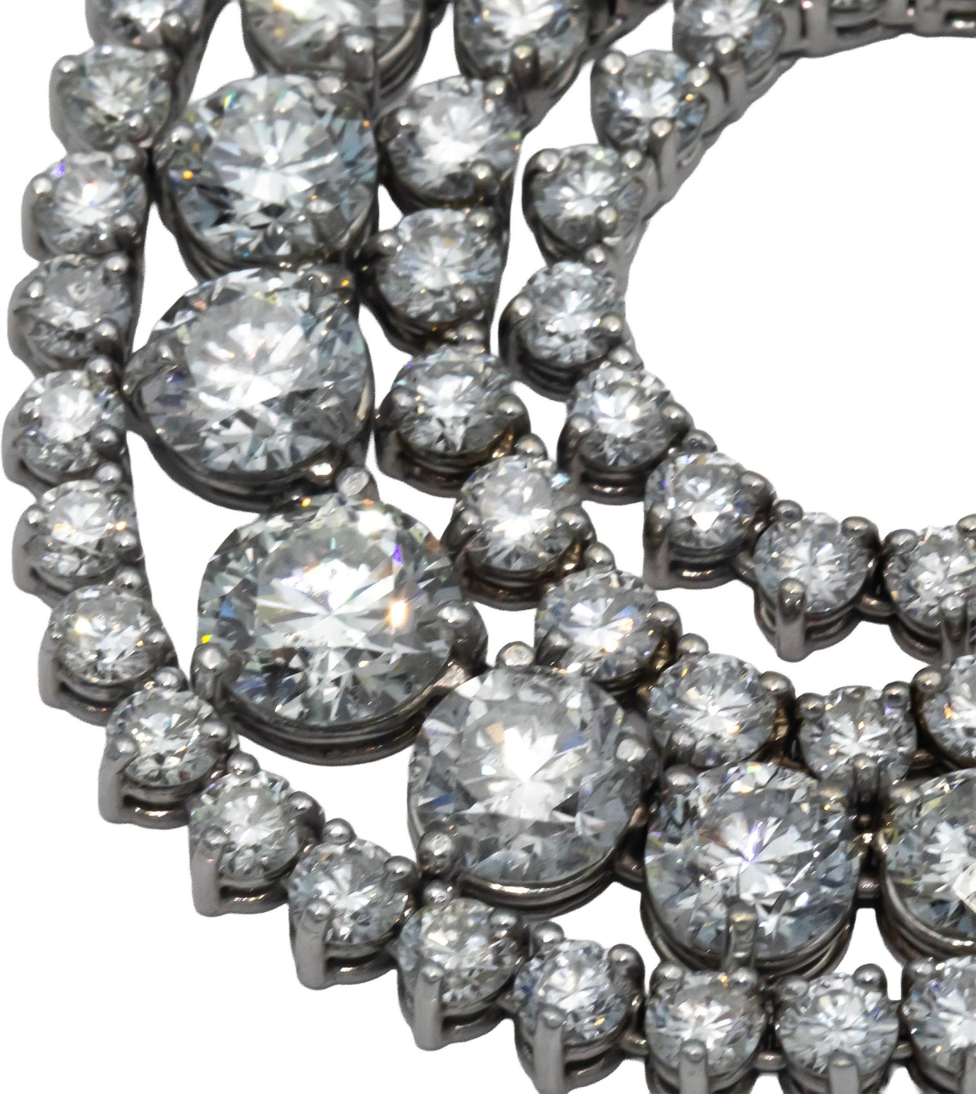 Round Cut Diamond 18k White Gold Riviera Necklace Graduated Width 30.93CT