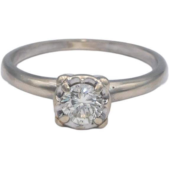 Vintage Antique 14k White Gold 0.48CT Round Cut Diamond Ring Size 7.5