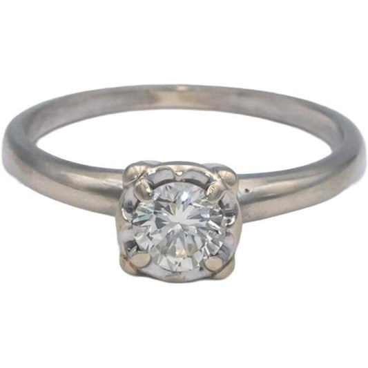 Vintage Antique 14k White Gold 0.48CT Round Cut Diamond Ring Size 7.5