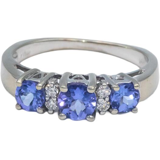 LE VIAN Designer 14k White Gold 0.85CT Diamond and Tanzanite Ring Size 6.75