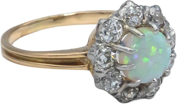 Vintage Antique 14k White & Yellow Gold 1.0CT VS Diamond and Opal Ring Size 4