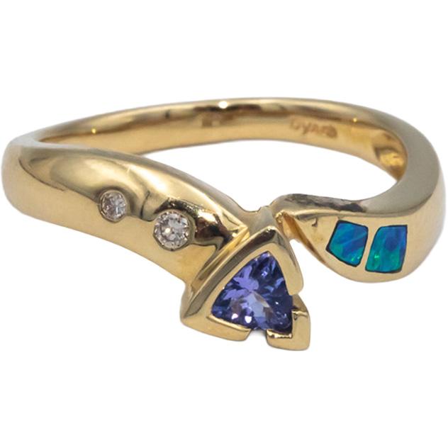 DYACH Designer 14k Yellow Gold 0.32CT Diamond and Tanzanite Ring Size 7