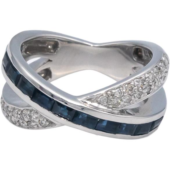 KALATI 14k White Gold Diamond and Sapphire Crossover Ring 1.17CT Size 6.75