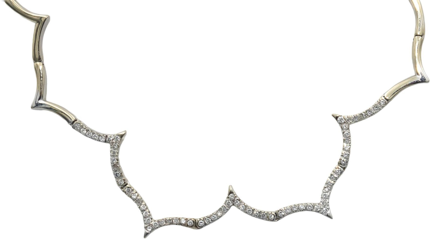 18k White Gold Round Diamond Wavy Fancy Link Necklace 0.70CT