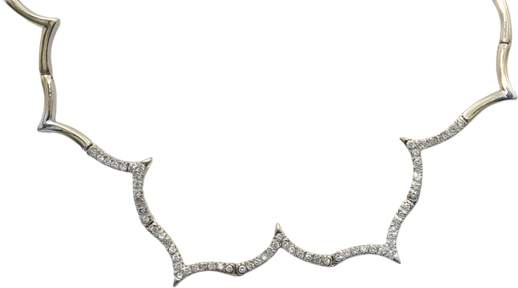 18k White Gold Round Diamond Wavy Fancy Link Necklace 0.70CT