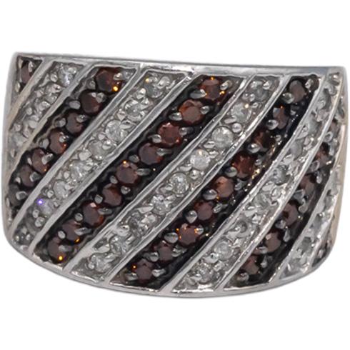 14k White Gold 0.75CT White and Orange Diamond Wide Band Ring Size 5.75