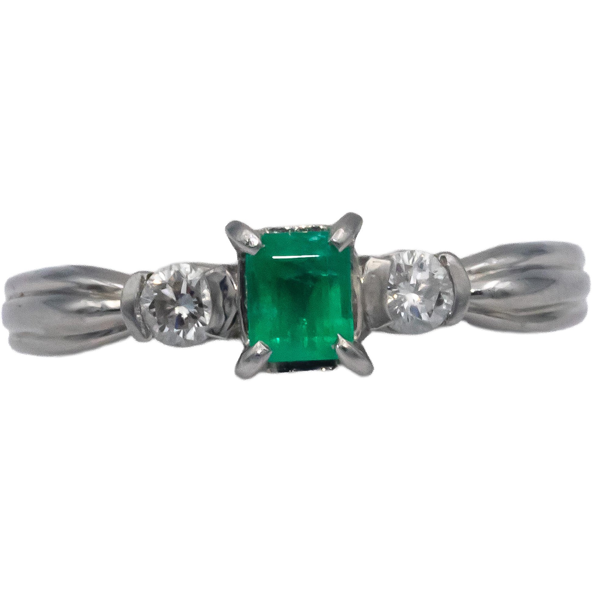 Platinum Jewelry Diamond and Emerald Band Ring 0.47CT Size 6