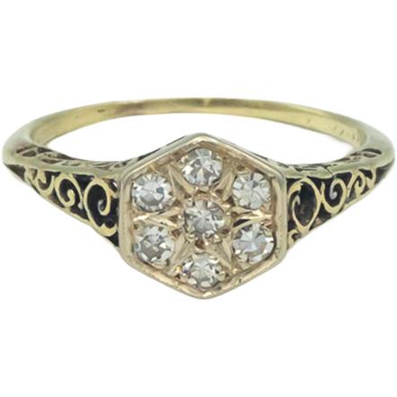 Antique Vintage 14k Yellow Gold 0.25CT VS Diamond Filigree Ring Size 6.5
