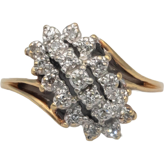 10k White and Yellow Gold 0.21CT Diamond Cluster Cocktail Ring Size 9.25