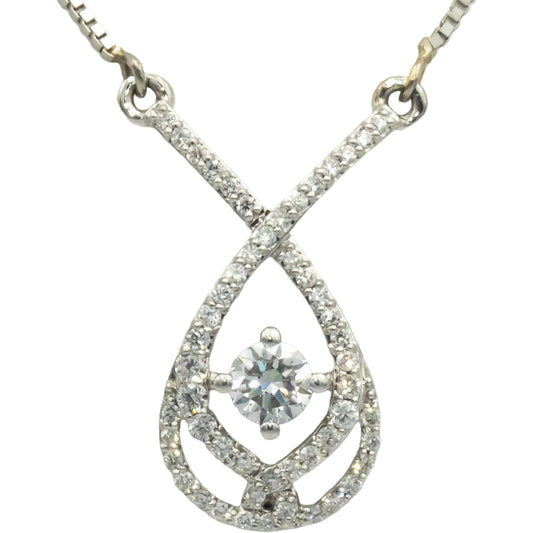 14k White Gold 0.50CT VS Round Cut Diamond Pendant Necklace w/ 0.30CT Center