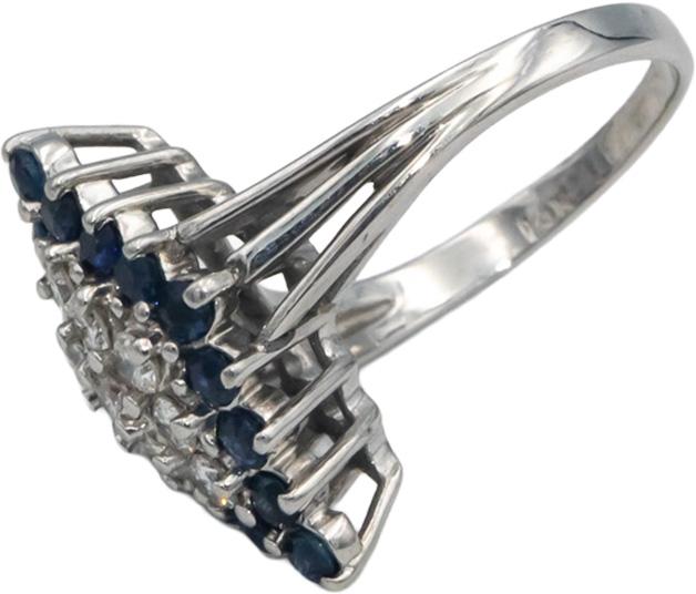 14k White Gold 0.66CT Diamond and Blue Sapphire Cluster Ring Size 4.5
