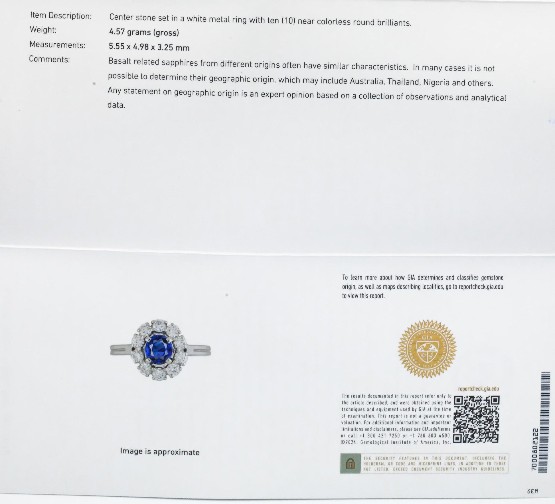 GIA Certified Platinum 1.25CT Diamond and NO HEAT Sapphire Halo Ring Size 5.25
