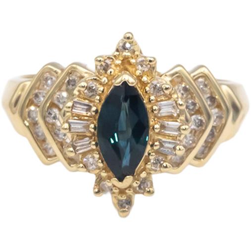 14k Yellow Gold 1.0CT Diamond and Sapphire Cocktail Ring Size 7