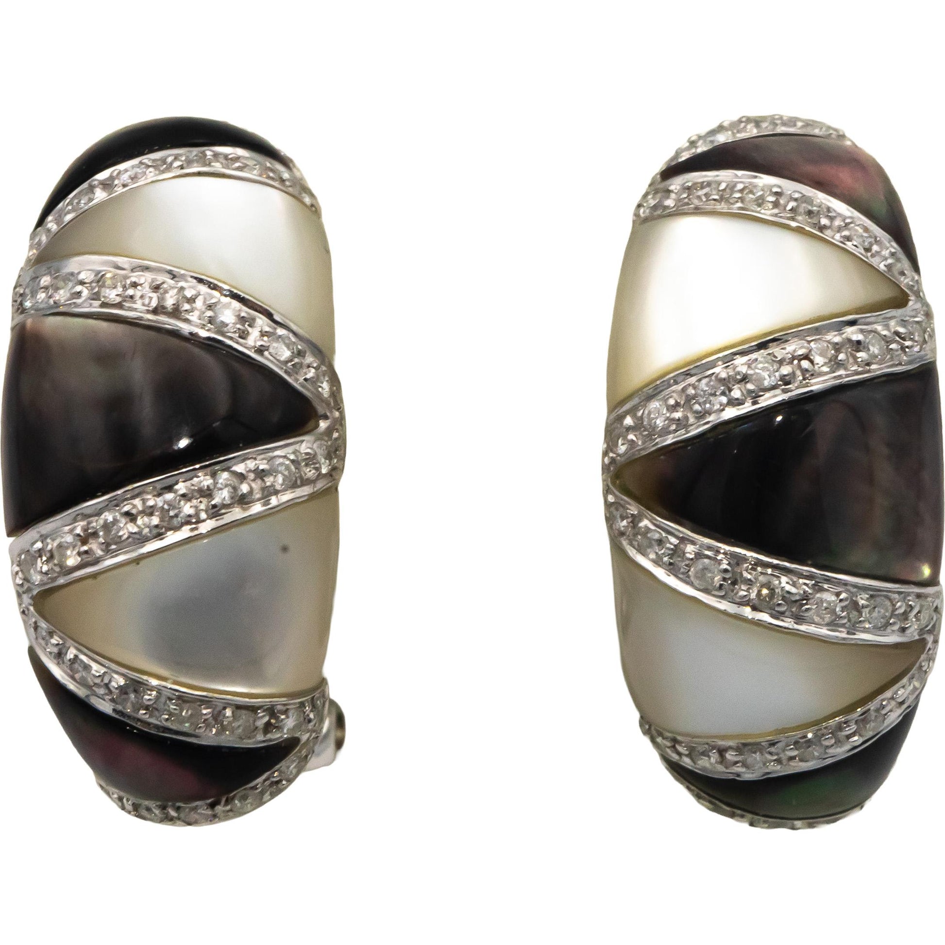 14k White Gold 0.40CT Diamond and Mother of Pearl Curved Earrings