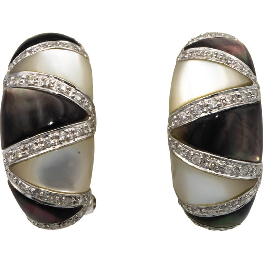 14k White Gold 0.40CT Diamond and Mother of Pearl Curved Earrings