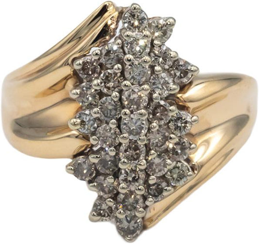 14k Yellow Gold 0.75CT Round Cut Diamond Cluster Cocktail Ring Size 8
