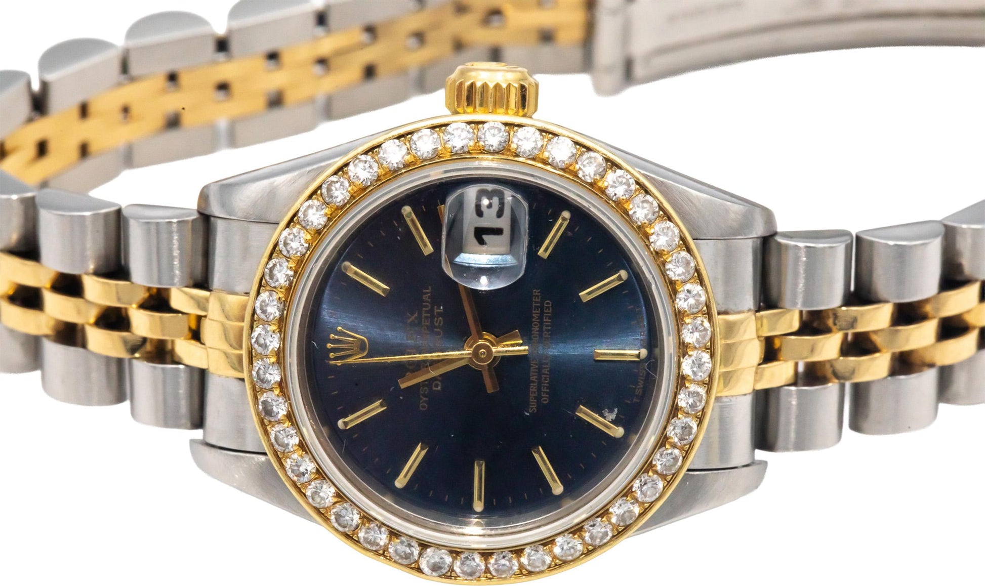 Rolex 79173 18k Gold Stainless Steel Datejust Ladies Watch .75CT Diamond Bezel