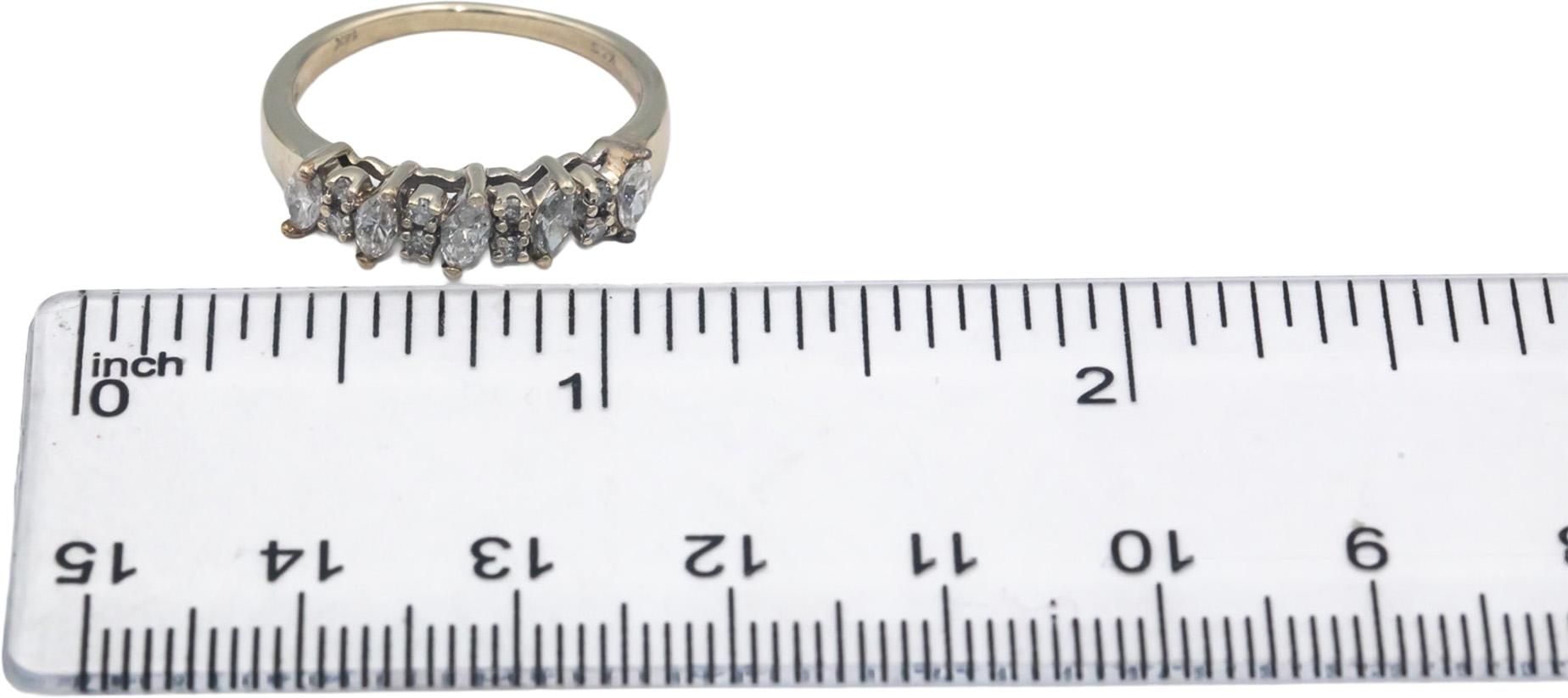 K & S 14k White Gold 0.55CT Marquise and Round Cut Diamond Band Ring Size 7