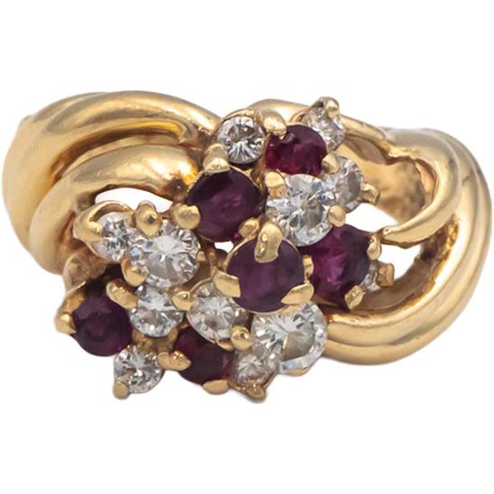14k Yellow Gold Diamond and Ruby Cocktail Ring 1.25CT Size 5.5