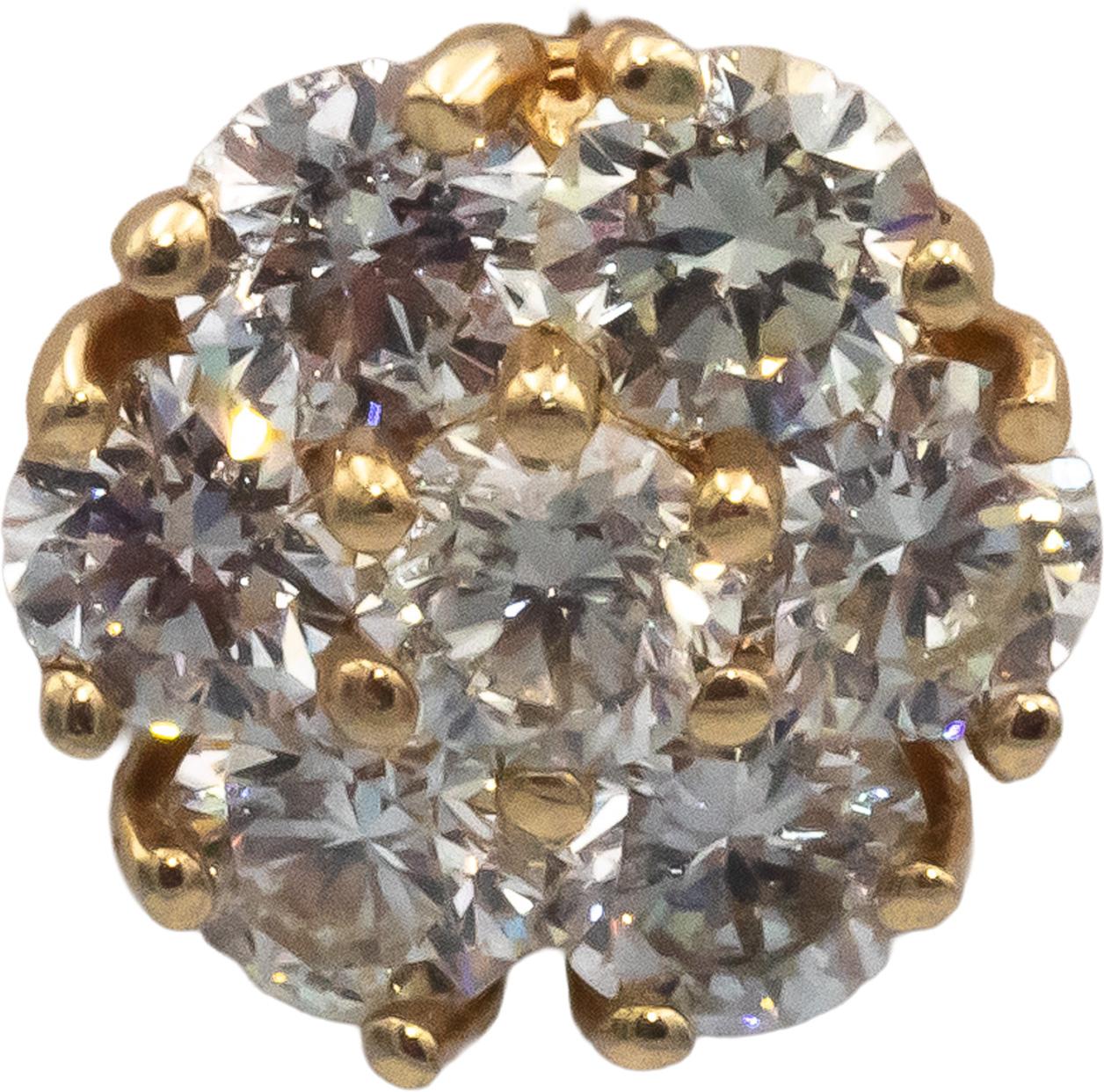 14k Yellow Gold 1.23CT Round Cut Diamond Cluster Stud Screw Back Earrings