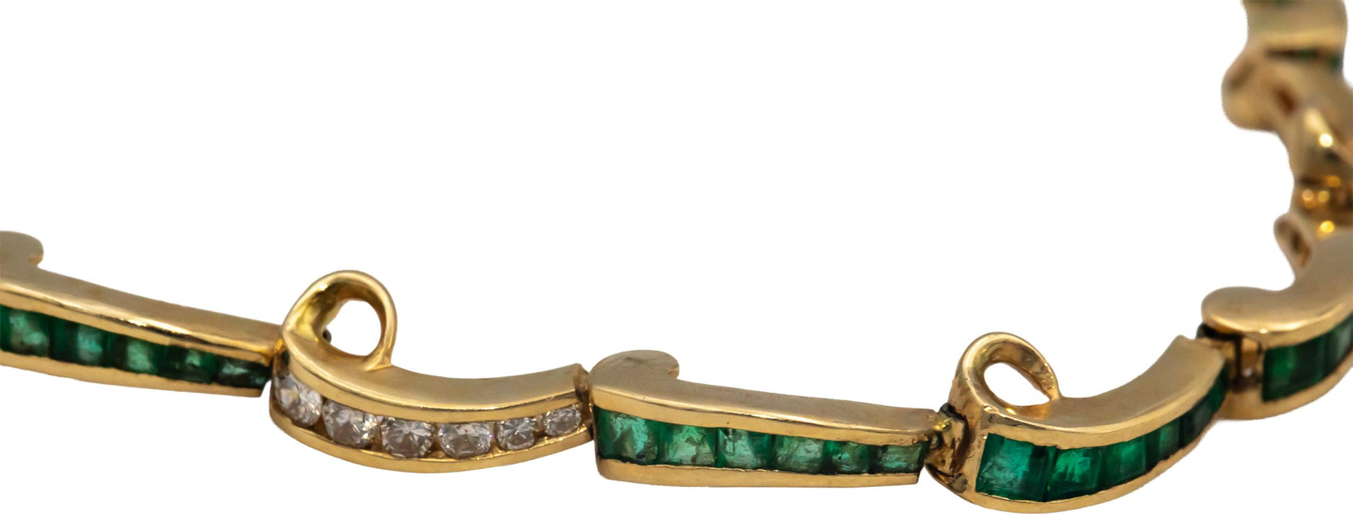 Designer 14k Yellow Gold Diamond and Emerald Fancy Link Bracelet 2.50CT