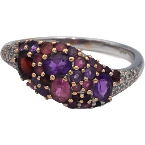 14k White Gold 0.78CT Diamond and Assorted Gemstone Ring Size 7.25