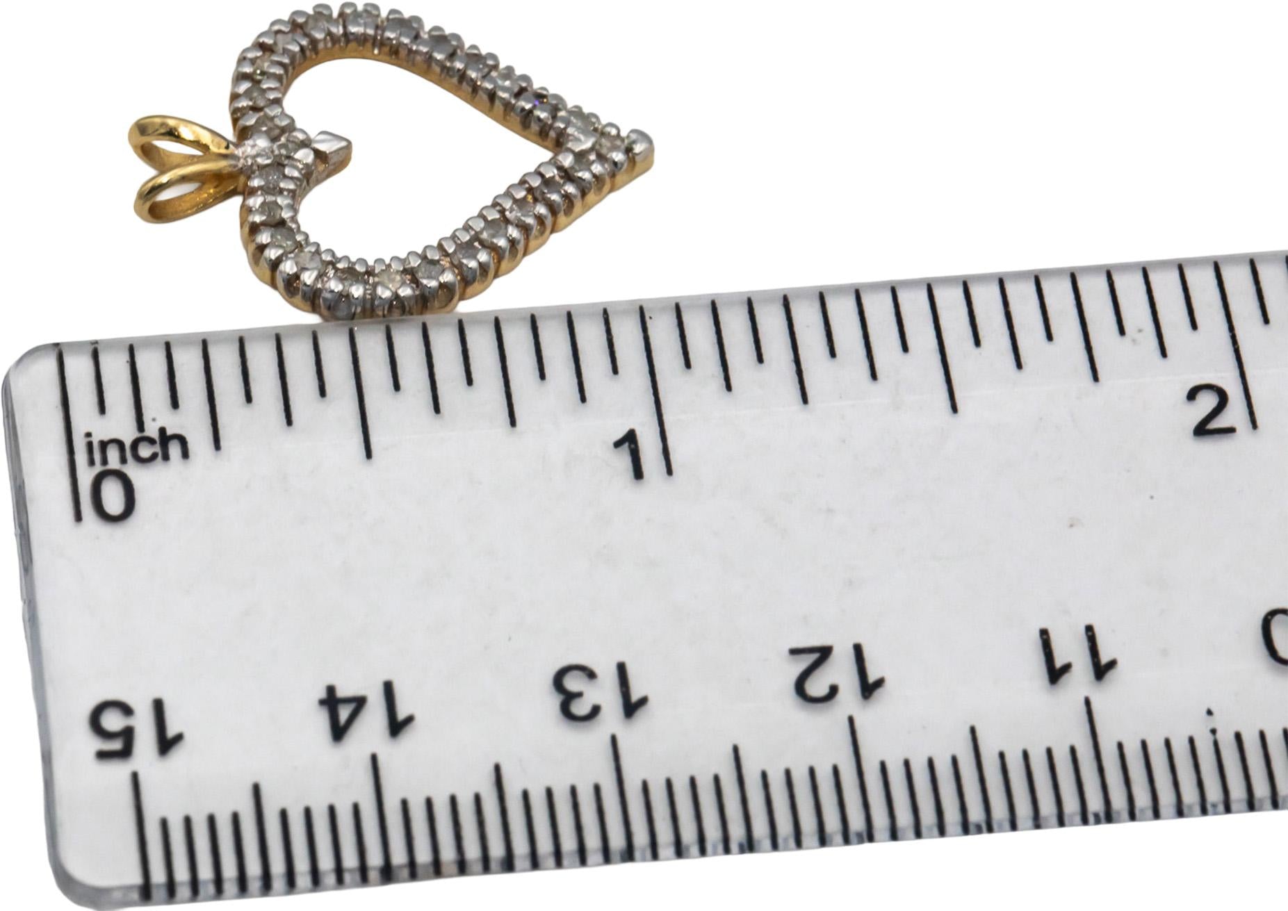 14k Yellow Gold 0.25CT Round Cut Diamond Open Heart Pendant