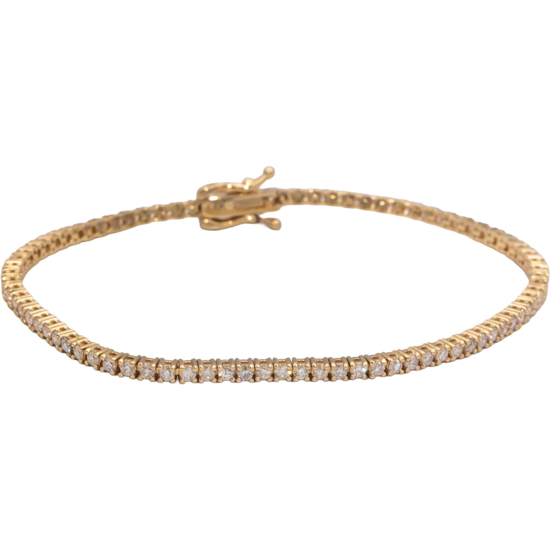 14k Yellow Gold 2.01CT Round Cut Diamond Tennis Bracelet
